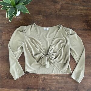ASOS Wrap Top Olive Green Size 12 | V-Neck | Cropped Style Wrap Top
